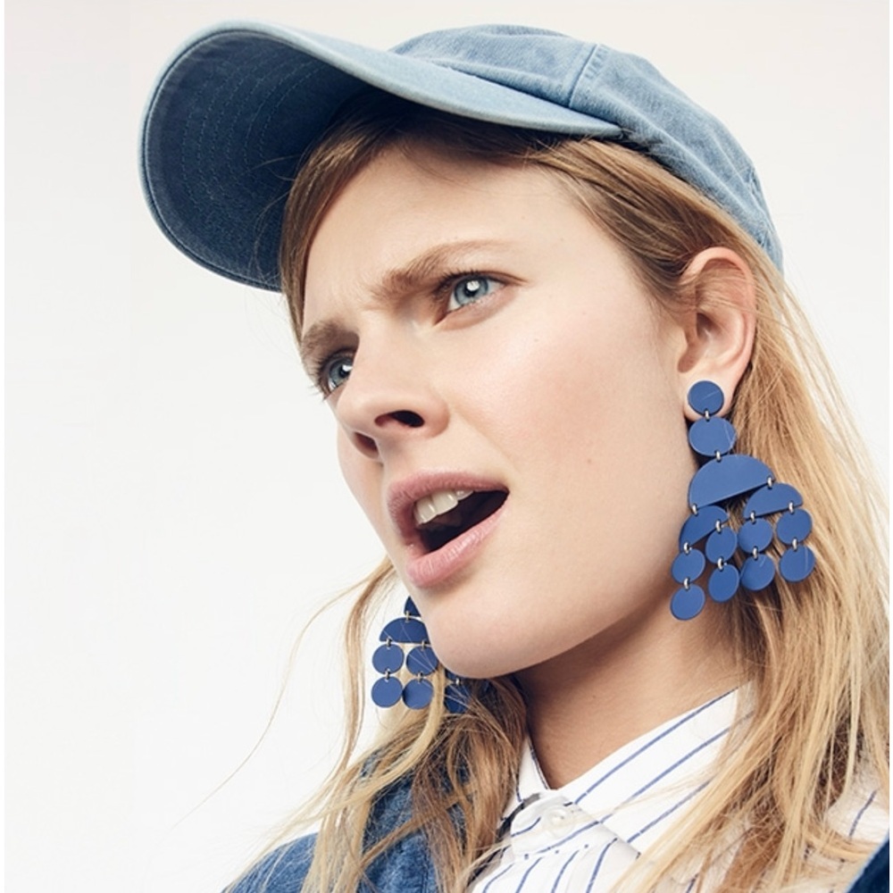 JCrew Earrings Denim Blue Circle Statement